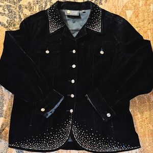Vintage Christine Alexander Rhinestone / Crystal Velvet Black Jacket Large